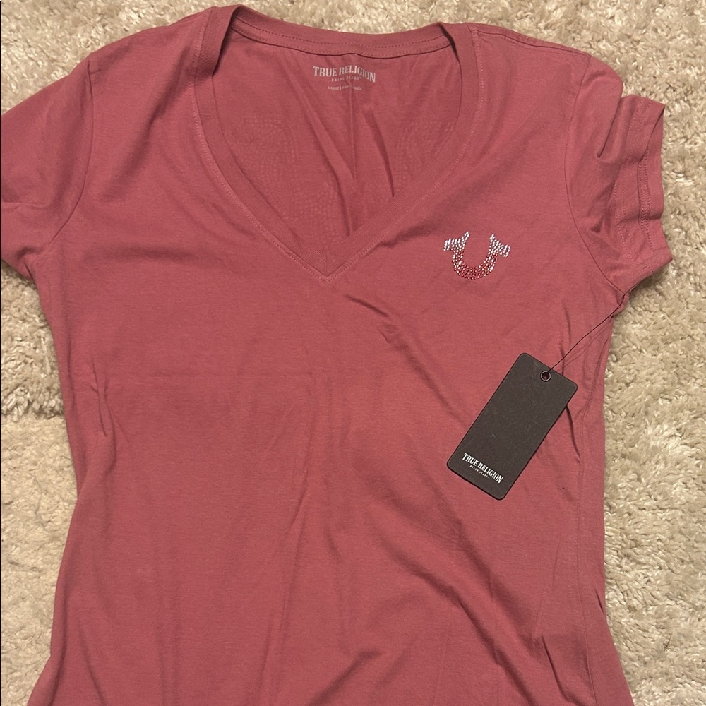 True Religion Women's Mauve V-Neck Tee